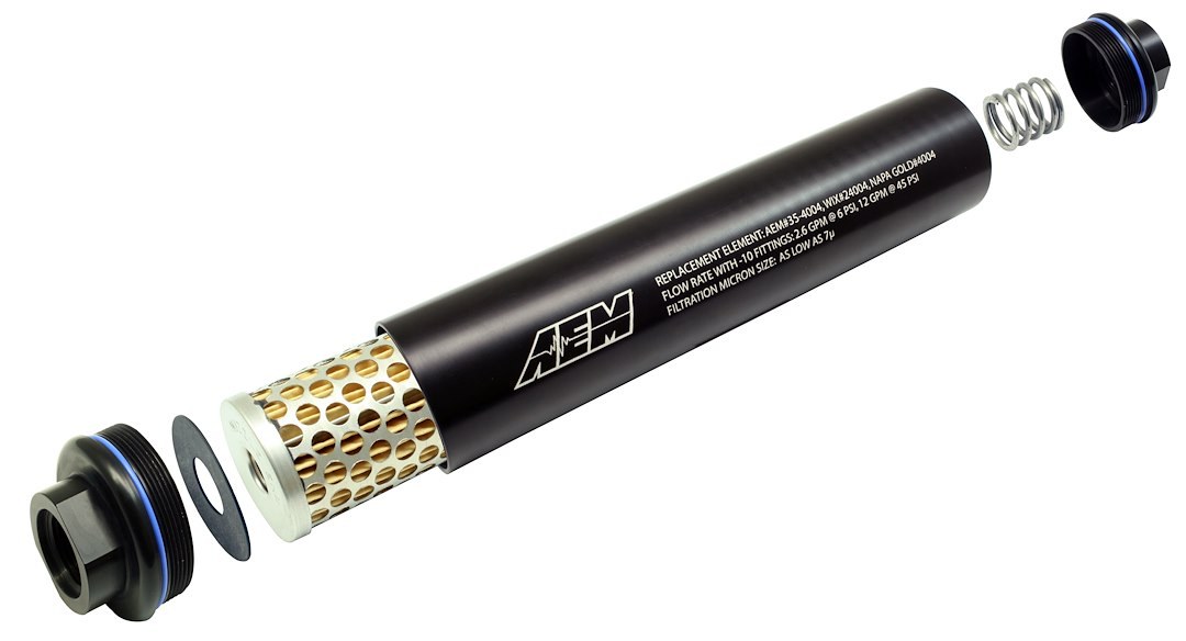 Aem Electron Fuel Filter, High Volume, For Use with High Pressure Systems, Gasoline/Alcohol, IN-Line, -10 AN Female Inlet/Outlet – 25-201BK