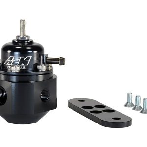 Aem Electron Fuel Pressure Regulator, 20-150 PSI, -6 AN Inlet/Stock Outlet, Gasoline, Anodized, Aluminum, With Regulator/ Fittings – 25-302BK