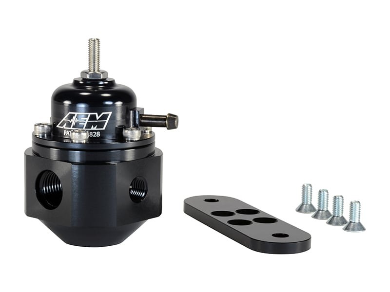 Aem Electron Fuel Pressure Regulator, 20-150 PSI, -6 AN Inlet/Stock Outlet, Gasoline, Anodized, Aluminum, With Regulator/ Fittings – 25-302BK
