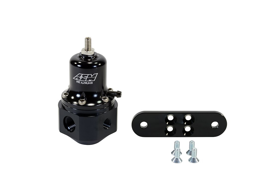 Aem Electron Fuel Pressure Regulator, 40-130 PSI, -6 AN Inlet/Stock Outlet, Gasoline, Billet, Aluminum – 25-305BK