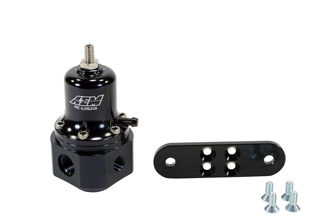 Aem Electron Fuel Pressure Regulator, 40-130 PSI, -6 AN Inlet/Stock Outlet, Gasoline, Billet, Aluminum – 25-305BK