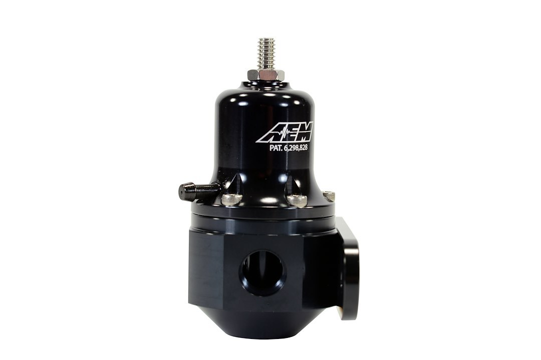 Aem Electron Fuel Pressure Regulator, 40-130 PSI, -6 AN Inlet/Stock Outlet, Gasoline, Billet, Aluminum – 25-305BK