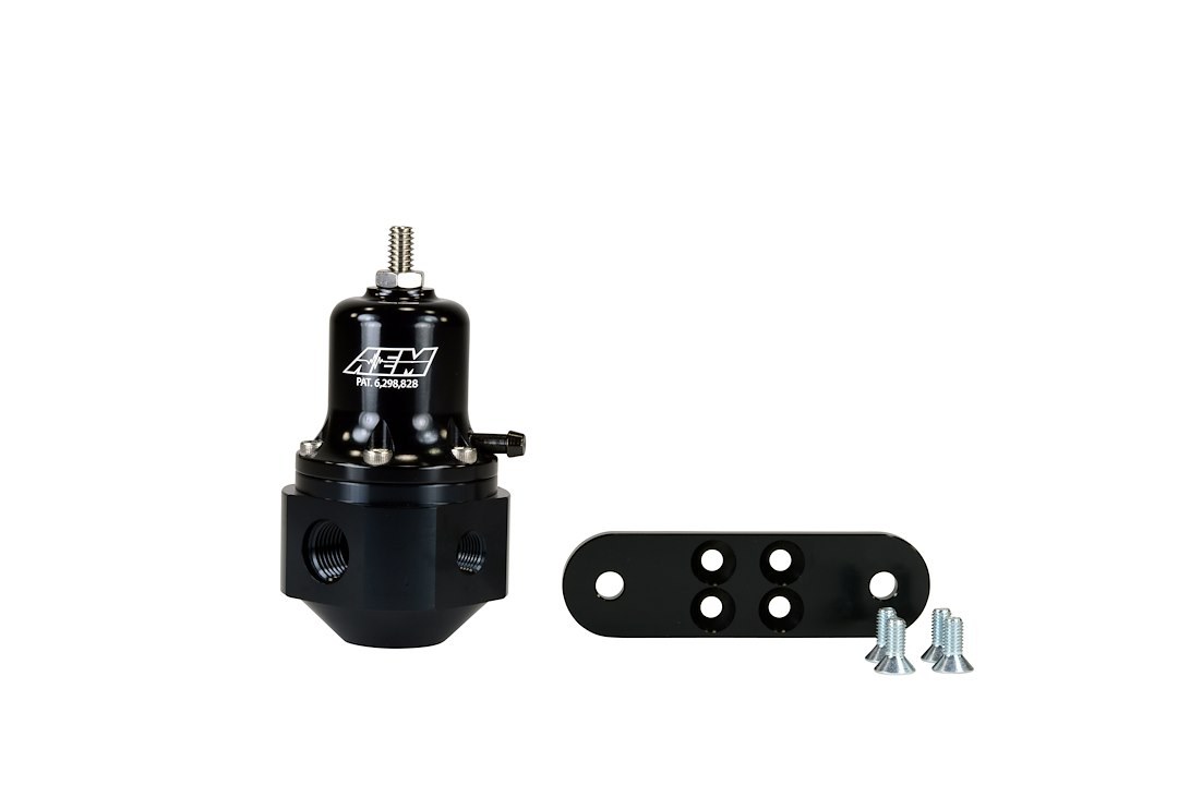 Aem Electron Fuel Pressure Regulator, 40-130 PSI, -6 AN Inlet/Stock Outlet, Gasoline, Billet, Aluminum – 25-305BK
