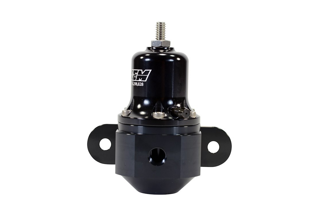 Aem Electron Fuel Pressure Regulator, 40-130 PSI, -6 AN Inlet/Stock Outlet, Gasoline, Billet, Aluminum – 25-305BK