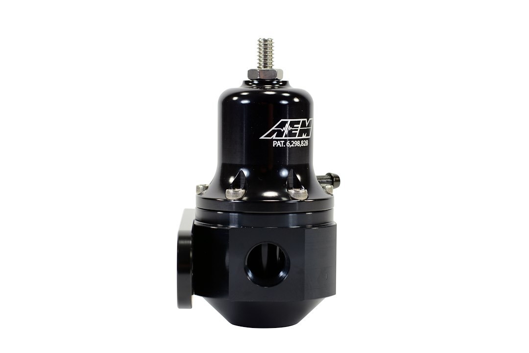 Aem Electron Fuel Pressure Regulator, 40-130 PSI, -6 AN Inlet/Stock Outlet, Gasoline, Billet, Aluminum – 25-305BK