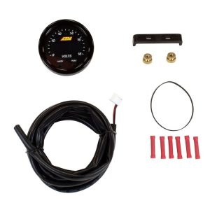 Aem Electron Gauge Voltmeter, X Series, 2-1/16 Inch Diameter, Electrical, Digital Display, 8-18 Volts, With Black Bezels/ Black Faceplates – 30-0303