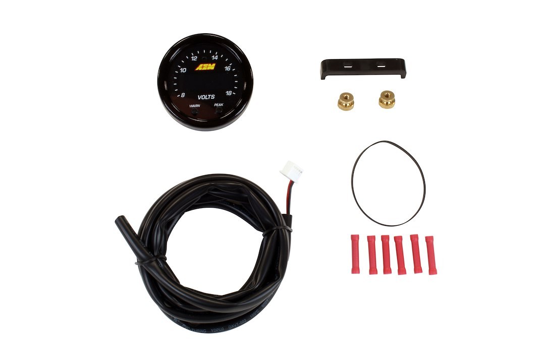 Aem Electron Gauge Voltmeter, X Series, 2-1/16 Inch Diameter, Electrical, Digital Display, 8-18 Volts, With Black Bezels/ Black Faceplates – 30-0303