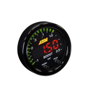 Aem Electron Gauge Boost, X Series, 2-1/16 Inch, Electrical, -30 to 35 PSI, Digital Display, With Black Bezels/ Black Faceplates, LED – 30-0306