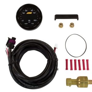 Aem Electron Gauge Oil Pressure, X Series, 2-1/16 Inch Diameter, Electrical, Digital Display, 0-150 PSI, With Black Bezels/ Black Faceplates – 30-0307
