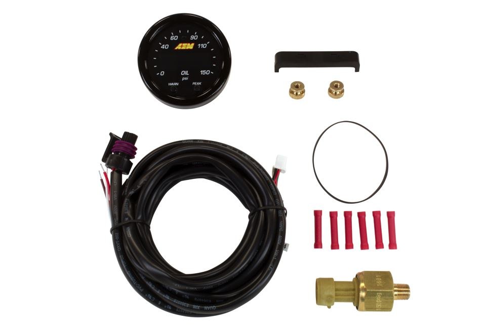 Aem Electron Gauge Oil Pressure, X Series, 2-1/16 Inch Diameter, Electrical, Digital Display, 0-150 PSI, With Black Bezels/ Black Faceplates – 30-0307