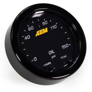 Aem Electron Gauge Oil Pressure, X Series, 2-1/16 Inch Diameter, Electrical, Digital Display, 0-150 PSI, With Black Bezels/ Black Faceplates – 30-0307