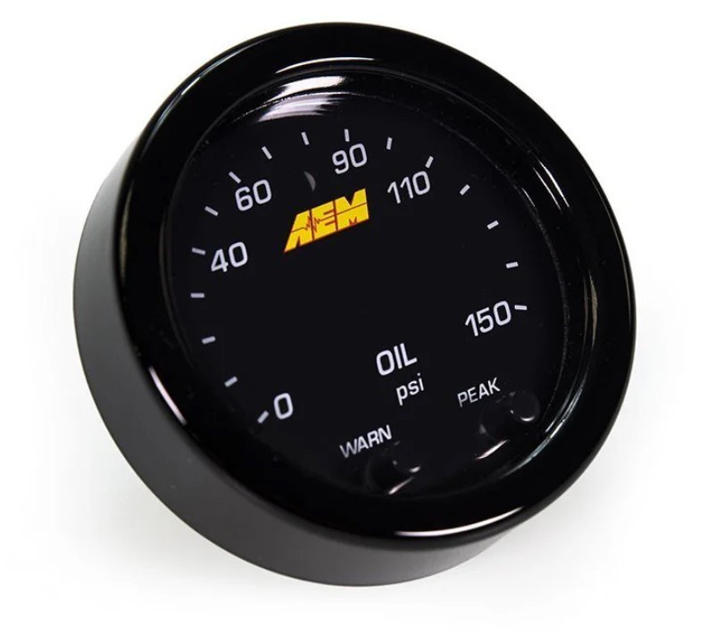 Aem Electron Gauge Oil Pressure, X Series, 2-1/16 Inch Diameter, Electrical, Digital Display, 0-150 PSI, With Black Bezels/ Black Faceplates – 30-0307