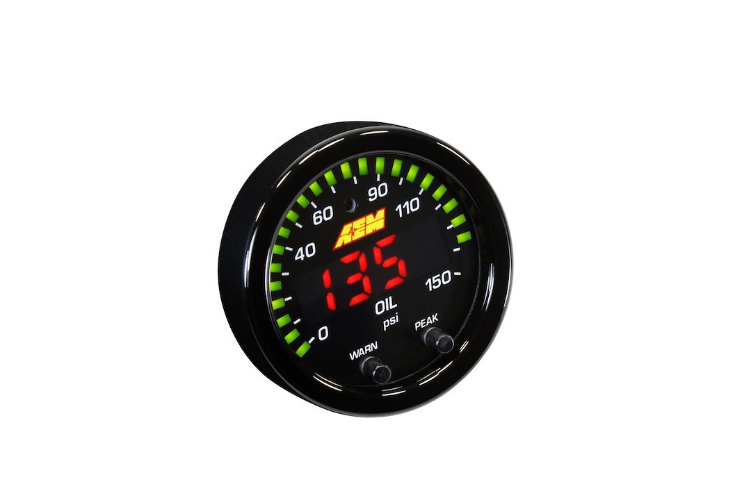 Aem Electron Gauge Oil Pressure, X Series, 2-1/16 Inch Diameter, Electrical, Digital Display, 0-150 PSI, With Black Bezels/ Black Faceplates – 30-0307