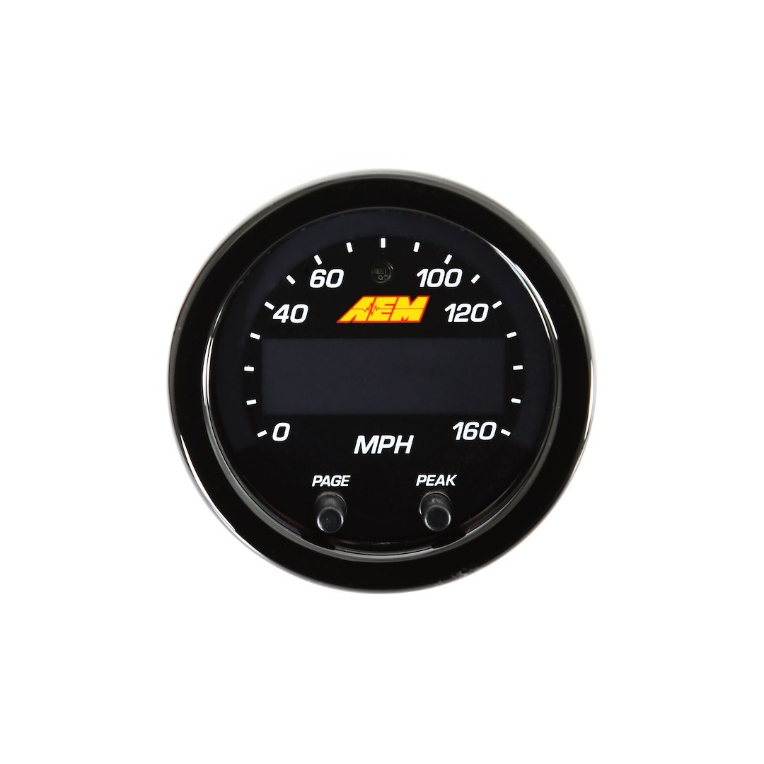 Aem Electron Speedometer, X Series, Aftermarket Replacement, 2-1/16 Inch, 0-160 MPH, Black Face/ Black Bezel, LED – 30-0313