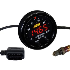 Aem Electron Gauge Air/ Fuel Ratio, X Series, Round, IN Dash 2-1/16 Inch, Gasoline, Digital, With Oxygen Sensor/ Wiring Harnesses – 30-0334