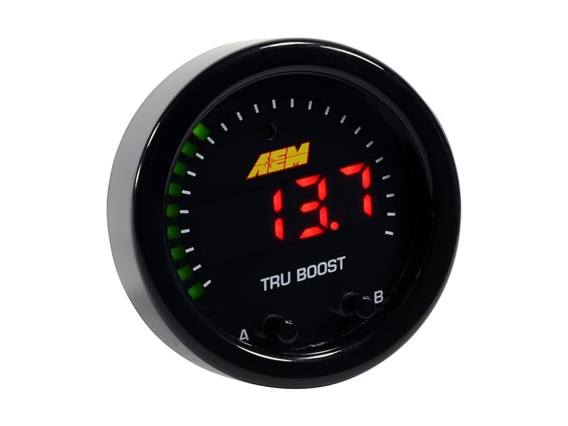 Aem Electron Gauge Boost, Tru-Boostx, 2-1/16 Inch Diameter, Electrical, Up to 80 PSI, Digital Display, Black Bezel/Black Faceplates, LED – 30-0352