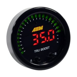 Aem Electron Gauge Boost, Tru-Boostx, 2-1/16 Inch Diameter, Electrical, Up to 80 PSI, Digital Display, Black Bezel/Black Faceplates, LED – 30-0352