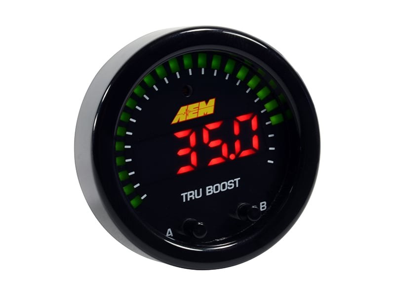 Aem Electron Gauge Boost, Tru-Boostx, 2-1/16 Inch Diameter, Electrical, Up to 80 PSI, Digital Display, Black Bezel/Black Faceplates, LED – 30-0352
