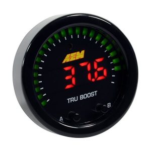 Aem Electron Gauge Boost, Tru-Boostx, 2-1/16 Inch Diameter, Electrical, Up to 80 PSI, Digital Display, Black Bezel/Black Faceplates, LED – 30-0352