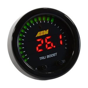 Aem Electron Gauge Boost, Tru-Boostx, 2-1/16 Inch Diameter, Electrical, Up to 80 PSI, Digital Display, Black Bezel/Black Faceplates, LED – 30-0352