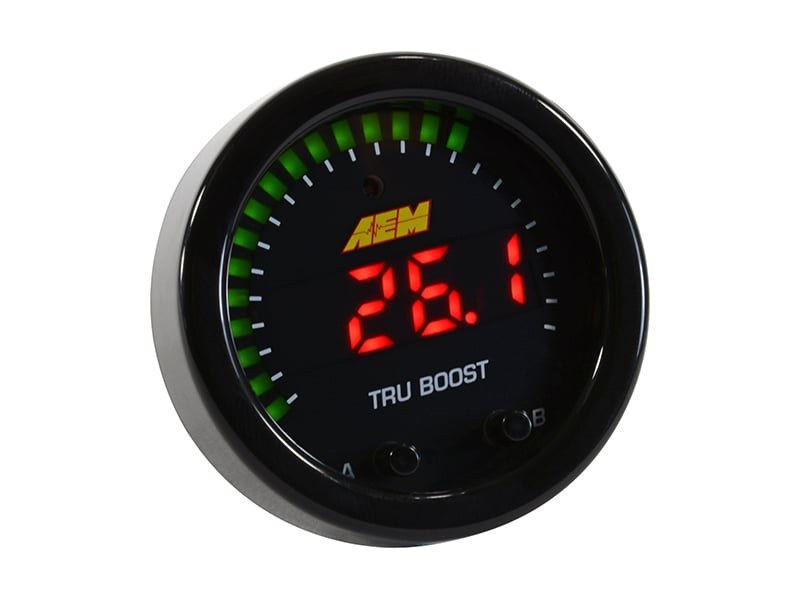 Aem Electron Gauge Boost, Tru-Boostx, 2-1/16 Inch Diameter, Electrical, Up to 80 PSI, Digital Display, Black Bezel/Black Faceplates, LED – 30-0352