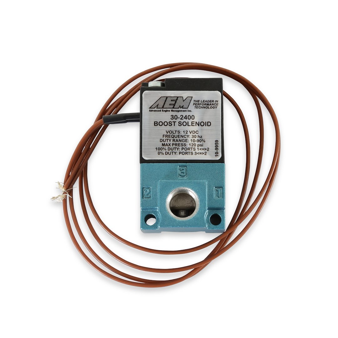Aem Electron Turbocharger Boost Solenoid, With Fittings/ Sintered Muffler/ Solenoid/ Wiring Harness – 30-2400