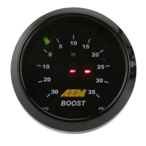 Aem Electron Gauge Boost, 52 Millimeter, Electrical, -30 to 35 PSI, Digital Display, With White Face/Silver Bezel, LED – 30-4406