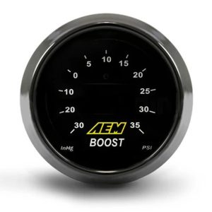 Aem Electron Gauge Boost, 52 Millimeter, Electrical, -30 to 35 PSI, Digital Display, With White Face/Silver Bezel, LED – 30-4406