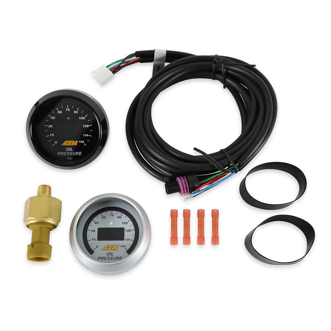 Aem Electron Gauge Oil Pressure, 2-1/16 Inch Diameter, Electrical, Analog/Digital Display, 0-150 PSI, Without Programmable Warning Indicator – 30-4407