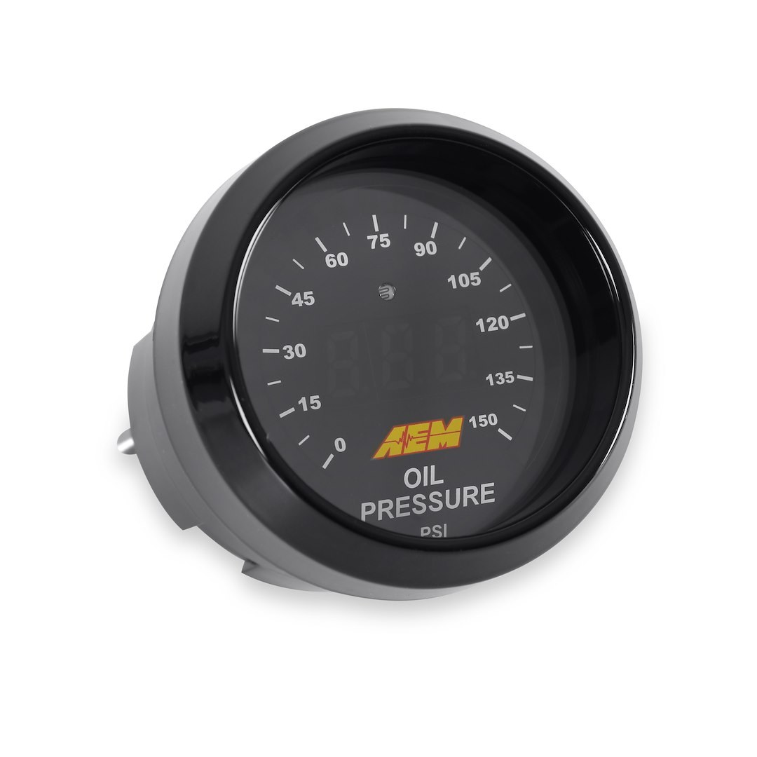 Aem Electron Gauge Oil Pressure, 2-1/16 Inch Diameter, Electrical, Analog/Digital Display, 0-150 PSI, Without Programmable Warning Indicator – 30-4407