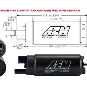 Aem Electron Fuel Pump Electric, Gasoline, 320 Lph at 43 PSI, Without Regulator – 50-1000