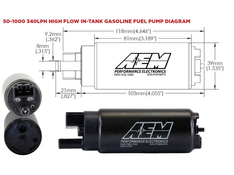 Aem Electron Fuel Pump Electric, Gasoline, 320 Lph at 43 PSI, Without Regulator – 50-1000