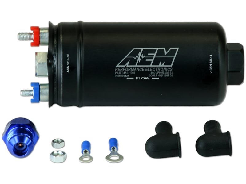 Aem Electron Fuel Pump Electric, Gasoline, 380 Lph at 43 PSI, 60 Millimeter Outside Diameter, Without Regulator, 6 – 18 Volts – 50-1005