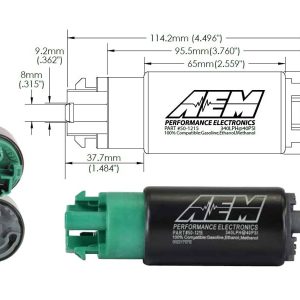 Aem Electron Fuel Pump Electric, 320 Lph at 43 PSI, 65 Millimeter Body/ 11.0 Millimeter Outside Diameter Inlet/, 13.5 Volts – 50-1215
