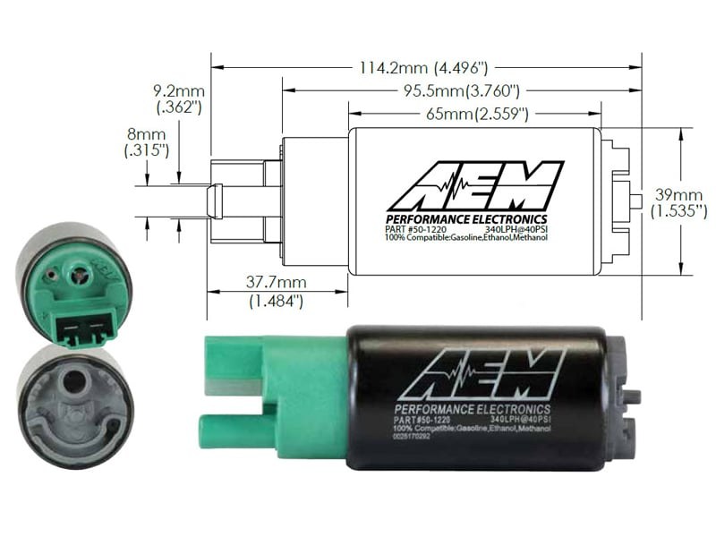 Aem Electron Fuel Pump Electric, 320 Lph at 43 PSI, 65 Millimeter Body/ 11.0 Millimeter Outside Diameter Inlet/, 13.5 Volts – 50-1220