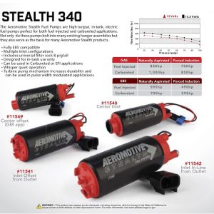 Aeromotive Fuel Pump Electric, 340 Series, IN Tank, Gas or E85 Fuel, 90 PSI Maximum, 340 Liters Per Hour, GM – 11569