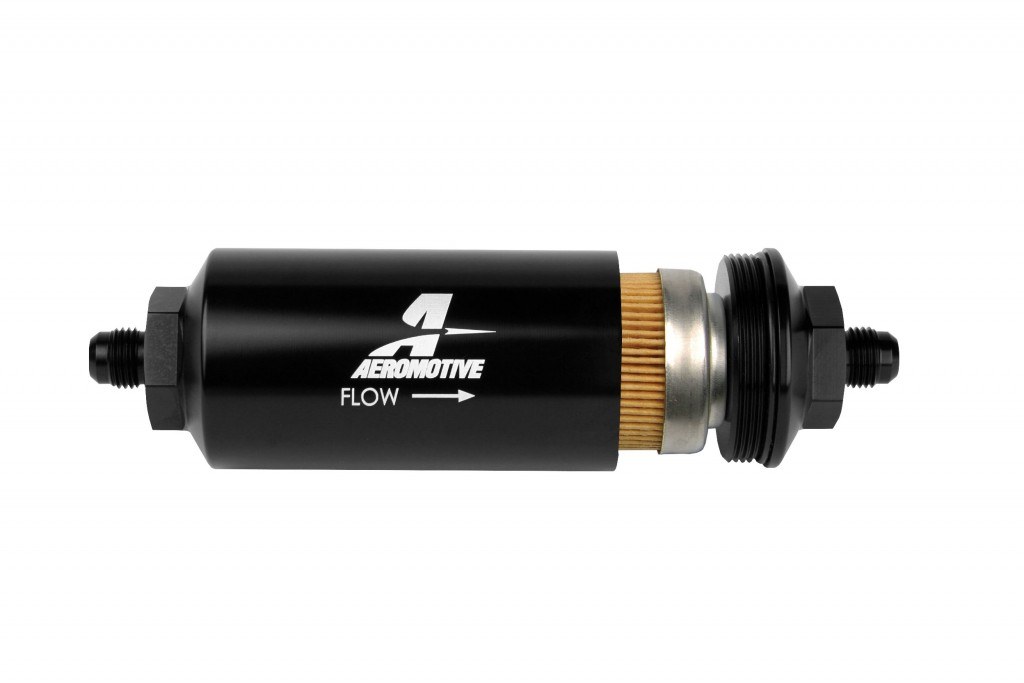 Aeromotive Fuel Filter, Male AN-06 Cellulose 10 Micron IN-Line Fuel Filter, AN-06 Ports, 2 Inch Outside Diameter, 10 Micron Cellulose Element – 12347