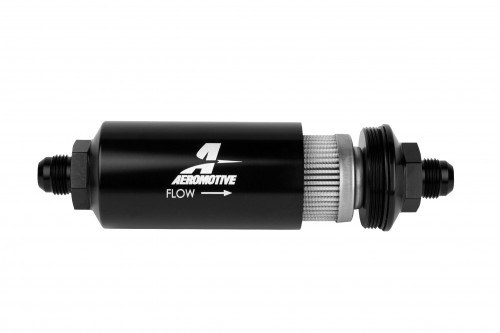 Aeromotive Fuel Filter, Male AN-08 Stainless 100 Micron IN-Line Fuel Filter, Male AN-08 Ports, 2 Inch Outside Diameter – 12379
