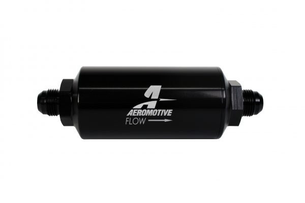 Aeromotive Fuel Filter, Male AN-08 Stainless 100 Micron IN-Line Fuel Filter, Male AN-08 Ports, 2 Inch Outside Diameter – 12379