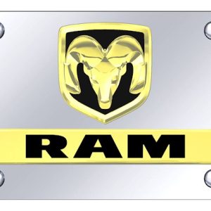 Auto Gold License Plate, Ram, Chrome Plate with Gold Name and Logo, Stainless Steel – D.RAM.OEM.GC
