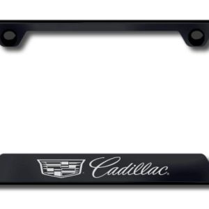 Auto Gold License Plate Frame, Cadillac Cut-Out Factory Font, Laser Etched, Powder Coated, Black, Stainless Steel – GF.CAD3.EB