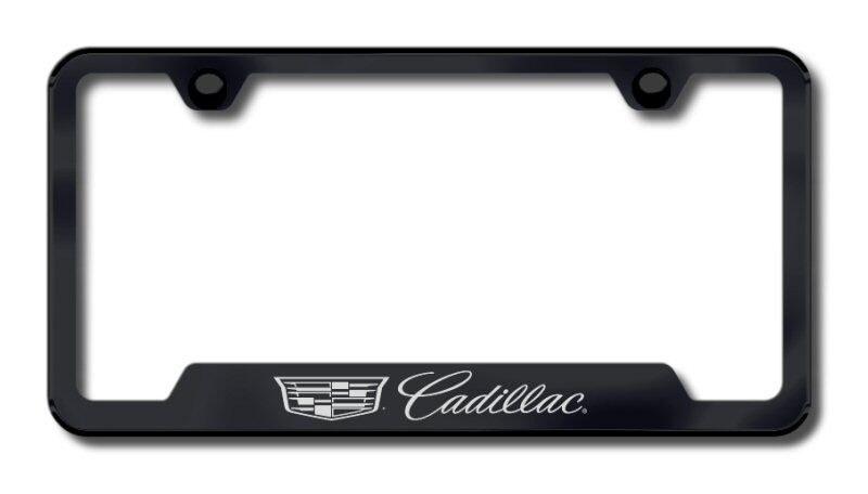 Auto Gold License Plate Frame, Cadillac Cut-Out Factory Font, Laser Etched, Powder Coated, Black, Stainless Steel – GF.CAD3.EB