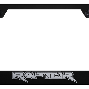 Auto Gold License Plate Frame, Raptor Cut-Out Factory Font, Laser Etched, Powder Coated, Black, Stainless Steel – GF.RAP.EB