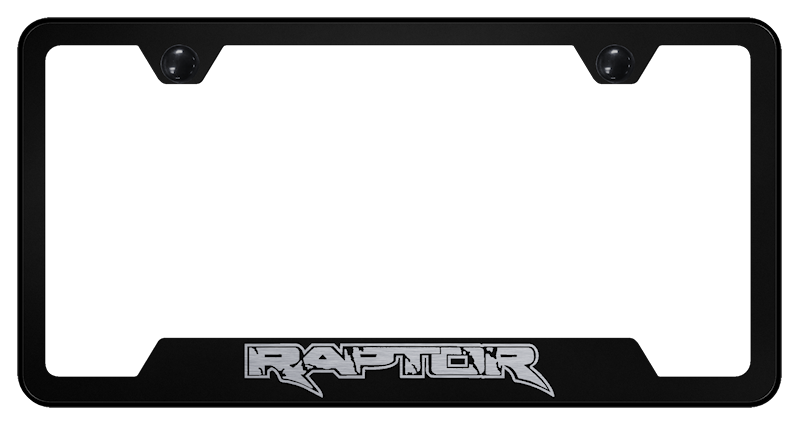 Auto Gold License Plate Frame, Raptor Cut-Out Factory Font, Laser Etched, Powder Coated, Black, Stainless Steel – GF.RAP.EB