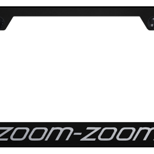 Auto Gold License Plate Frame, Zoom-Zoom Cut-Out Factory Font, Laser Etched, Powder Coated, Black, Stainless Steel – GF.ZOO.EB