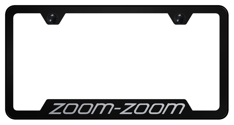 Auto Gold License Plate Frame, Zoom-Zoom Cut-Out Factory Font, Laser Etched, Powder Coated, Black, Stainless Steel – GF.ZOO.EB