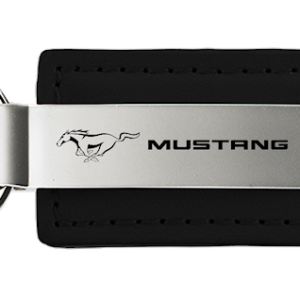 Auto Gold Key Chain, Rectangular Design with Mustang Logo, Black, Leather and Metal – KC1540.MUS