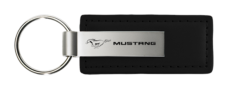 Auto Gold Key Chain, Rectangular Design with Mustang Logo, Black, Leather and Metal – KC1540.MUS