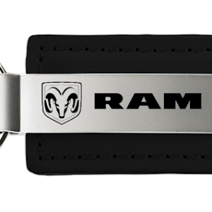 Auto Gold Key Chain, Rectangular Design with Ram Logo, Black, Leather and Metal – KC1540.RAM