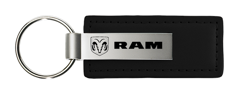 Auto Gold Key Chain, Rectangular Design with Ram Logo, Black, Leather and Metal – KC1540.RAM